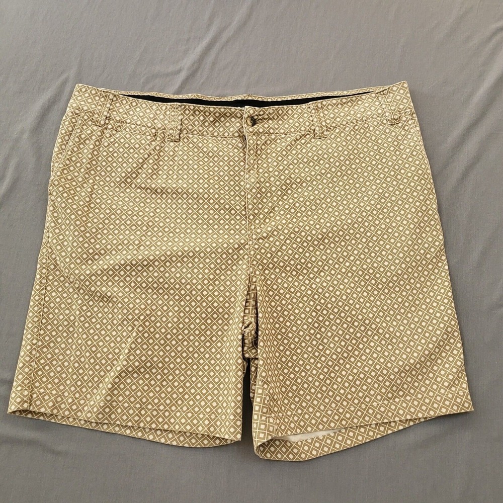 KingSize Mens 46 Big Tan Geometric Diamond Print Stretch Cotton Chino Shorts‎